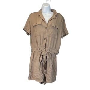 CI Sono Los Angeles Womens L Taupe Pockets Romper Summer/Coastal Cool/Camping